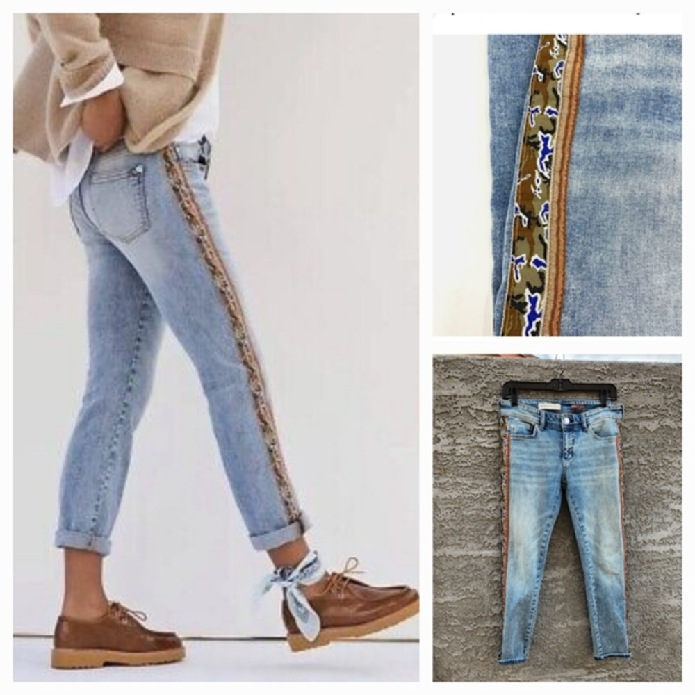 Anthropologie Pilcro Slim Boyfriend Jeans Denim Camo Accent